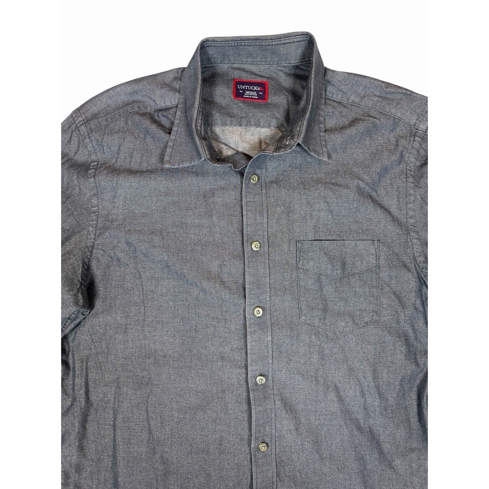 UNTUCKit Mens M Gray Chambray Button Up Shirt Long Sleeve 100% Cotton Casual